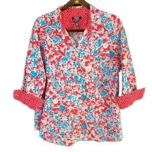 Chaps Women's Button Front 3/4 Long Sleeve Shirt 2x Red White Blue  Floral